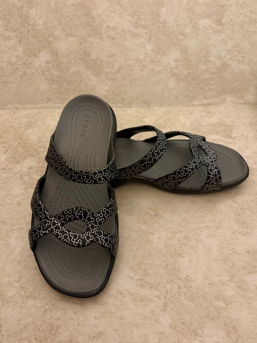 CROCS Women's Black Slide Sandals with Silver Mickey Pattern - Picture 3 of 4